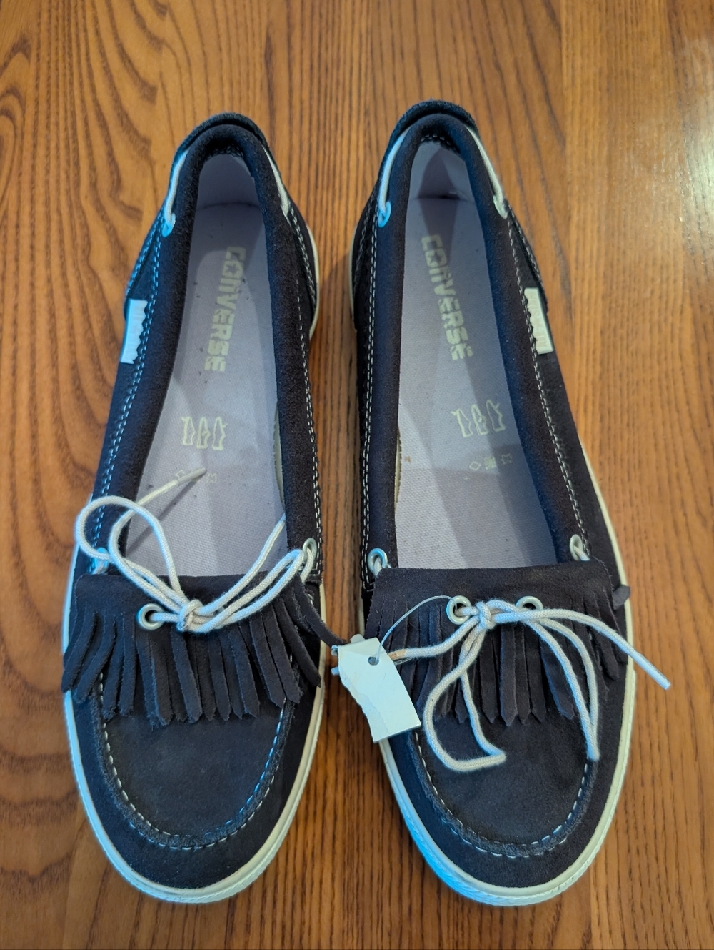 Converse All Star Navy Suede Loafers With Fringe And Tie-up, Size 9 - NEW